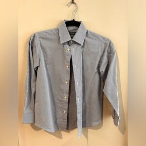 Chaps Youth Pin-striped button down dress shirt in blue and white